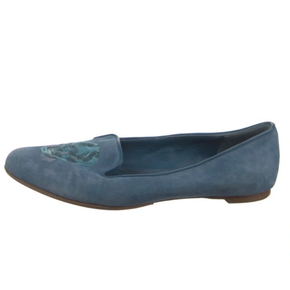 Alexander McQueen Embroidered Sequined Skull Smoking loafer Cadet Blue